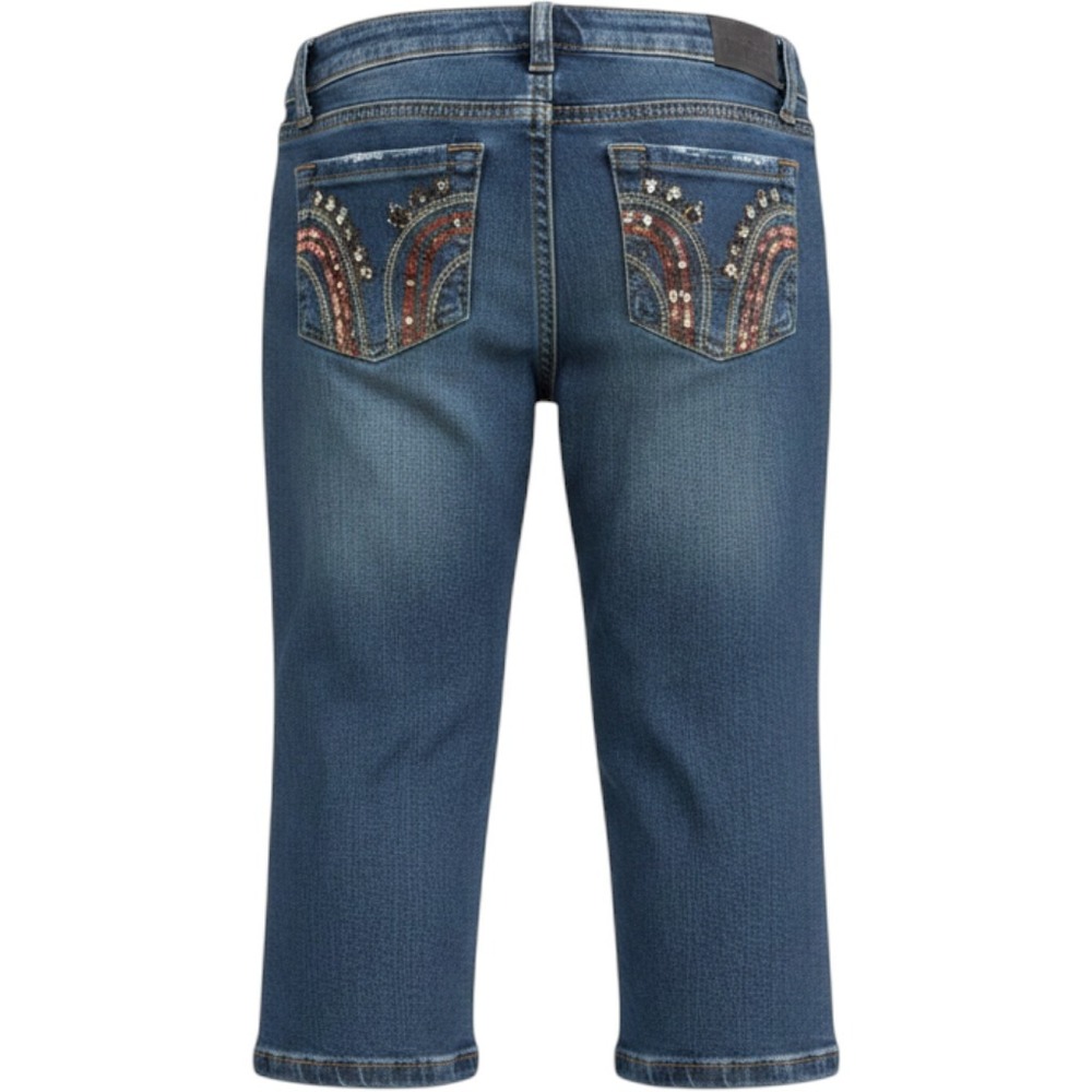 Arizona Jean Co Girls Medium Wash Denim Capri Jeans Sequin Back Pockets Size 10S